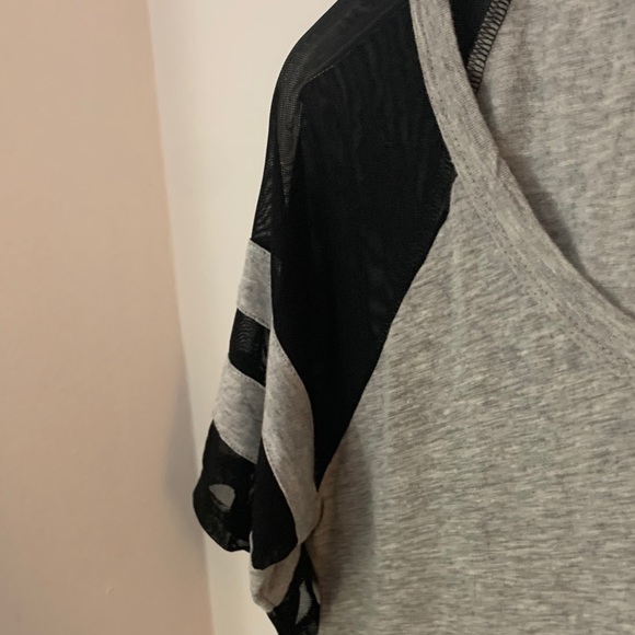 Emma & Sam Grey Tee Shirt With Black Mesh Details - Picture 4 of 8